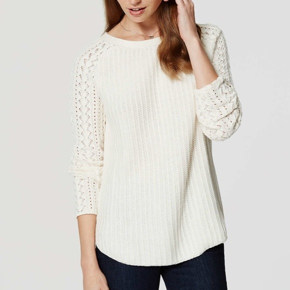 LOFT Sweaters - LOFT Petites Cream Cable Knit Sleeve Sweater SP